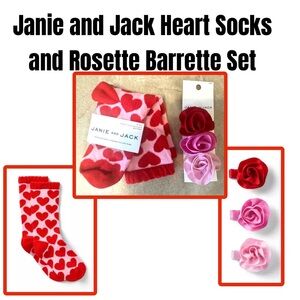 Janie and Jack Heart Socks and Rosette Barrette Set